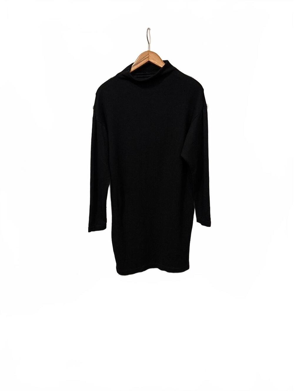 Uniqlo Black Knit Mock Neck Sweater Dress Womens Medium Long Sleeve Minimalist